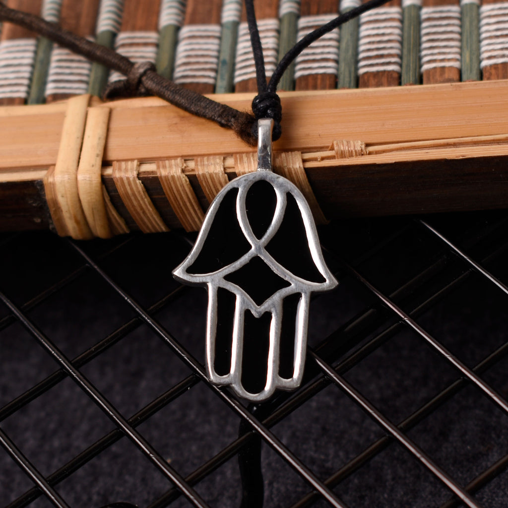 Colorful Hamsa Hand Of God Silver Pewter Charm Necklace Pendant Jewelry
