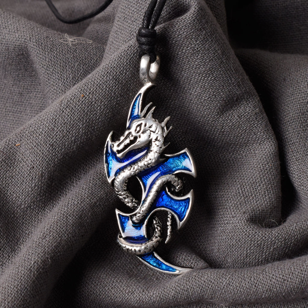 Colorful Dragon Silver Pewter Charm Necklace Pendant Jewelry