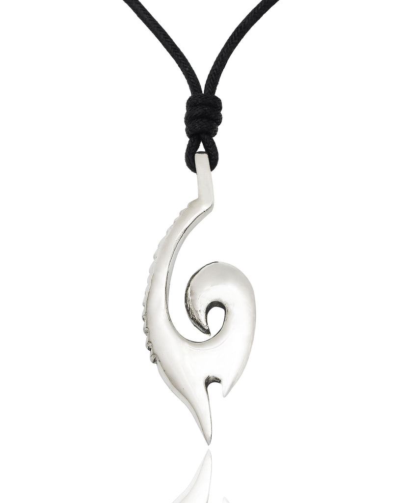 Maori Fishing Hook Silver Pewter Charm Necklace Pendant Jewelry