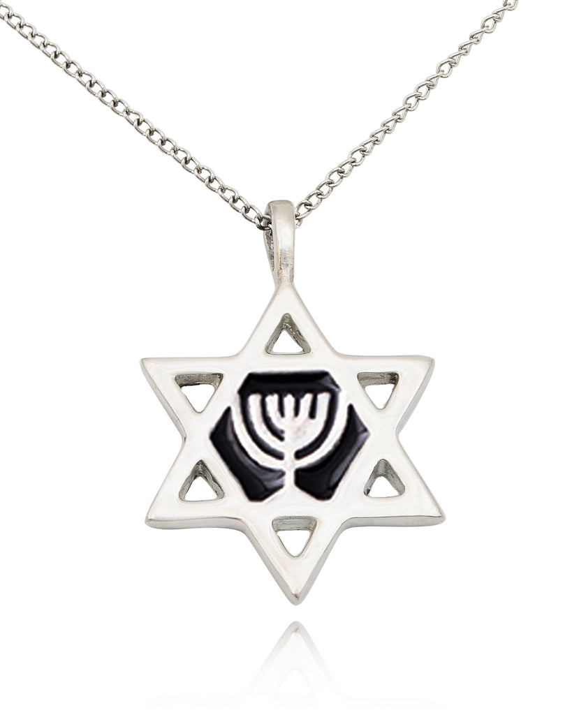 Unique Jewish Star of David Silver Pewter Charm Necklace Pendant Jewelry