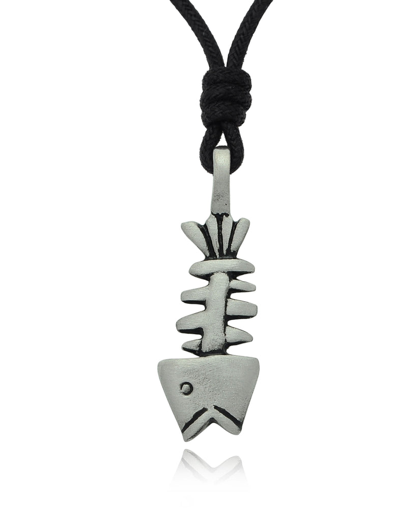 Fish Skeleton Bones Fisherman Silver Pewter Charm Necklace Pendant Jewelry