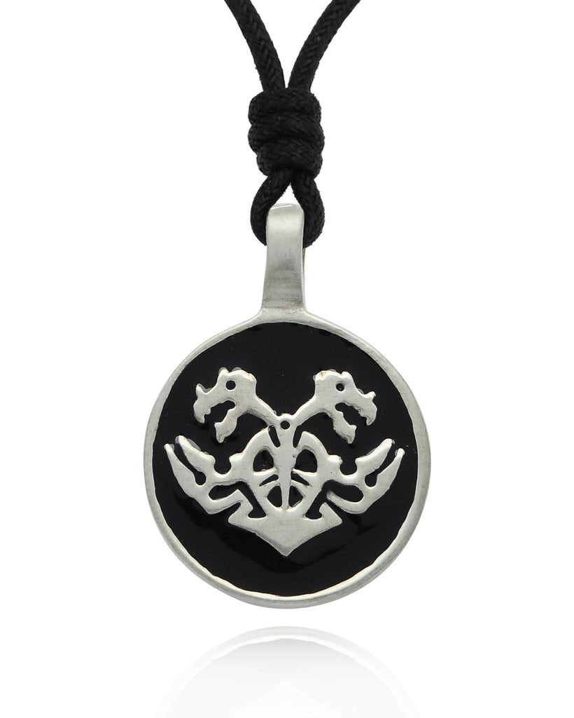 Colorful Dragon Crest Amulet Silver Pewter Charm Necklace Pendant Jewelry