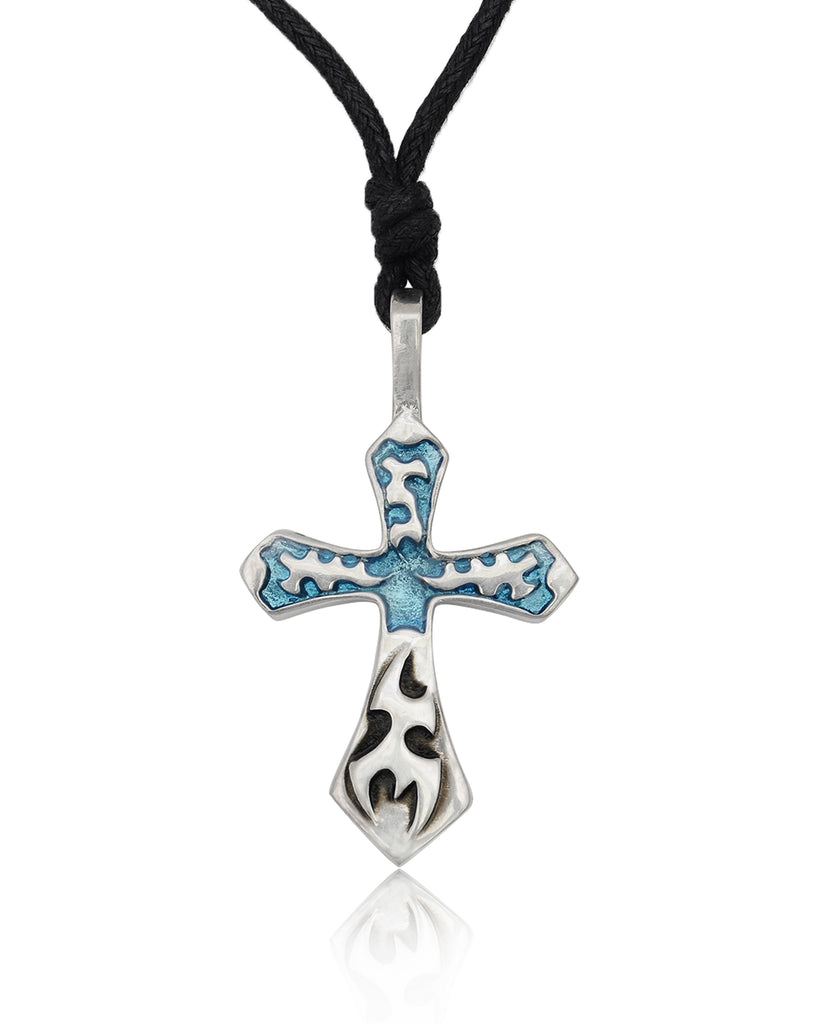 Color Cross Silver Pewter Charm Necklace Pendant Jewelry