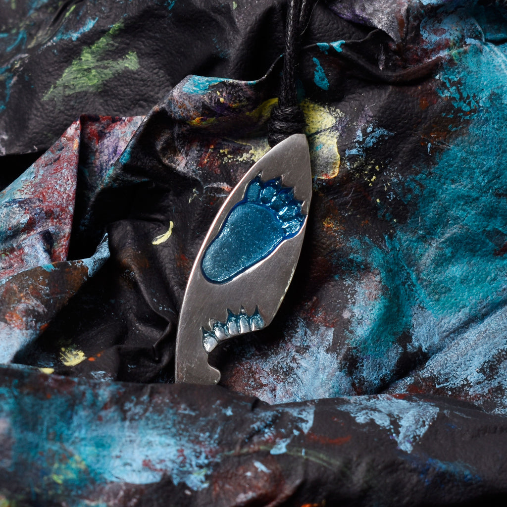 Footprint Surfboard Shark Bite Silver Pewter Charm Necklace Pendant Jewelry