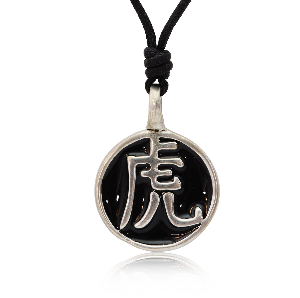 Chinese Year of the Tiger Zodiac Silver Pewter Charm Necklace Pendant Jewelry