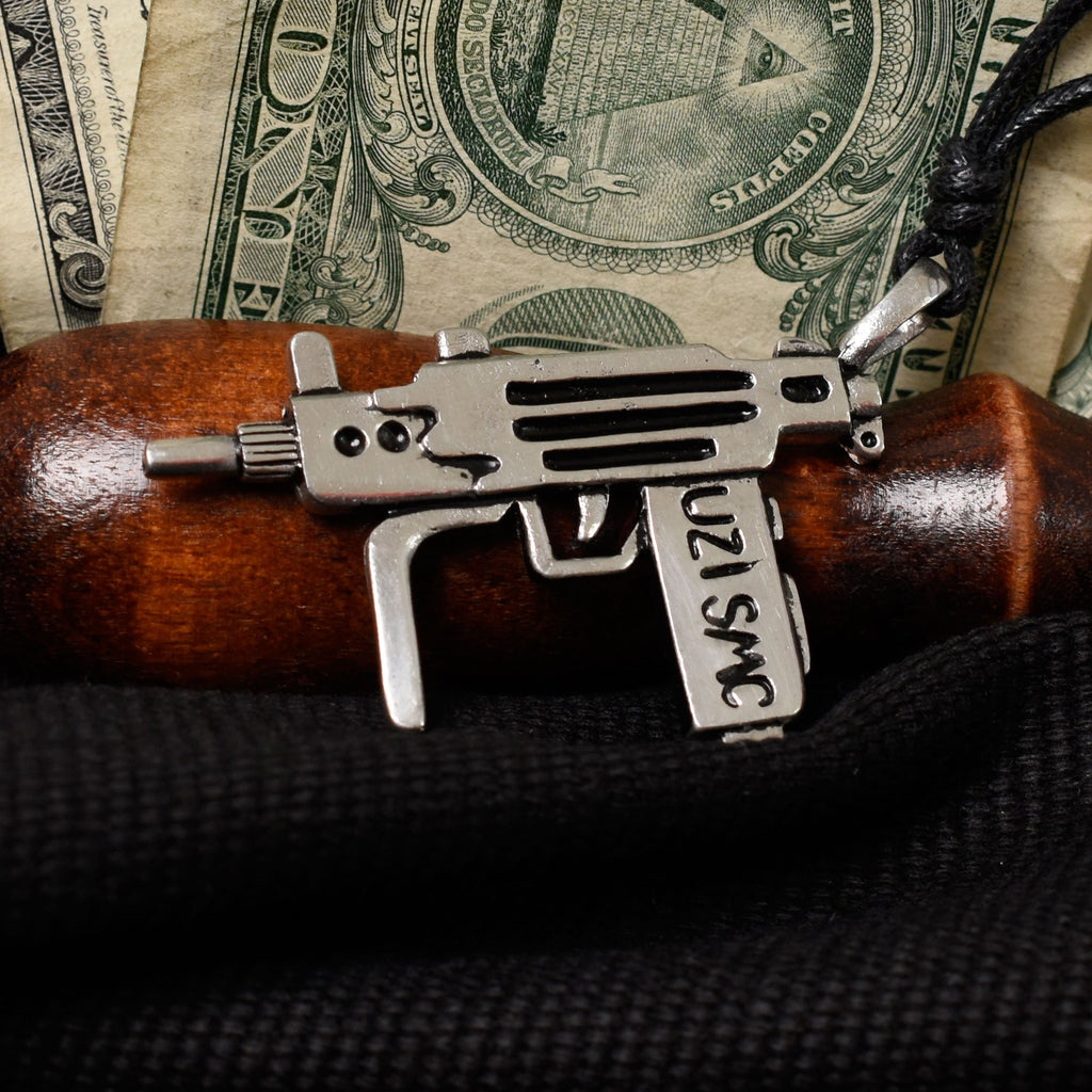 Machine Gun Silver Pewter Necklace Pendant Jewelry