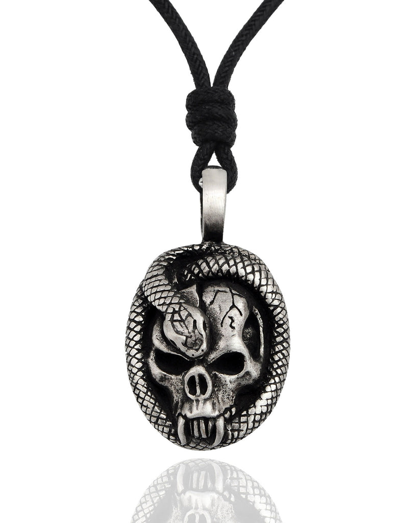 Skull & Snake Silver Pewter Gold Brass Charm Necklace Pendant Jewelry