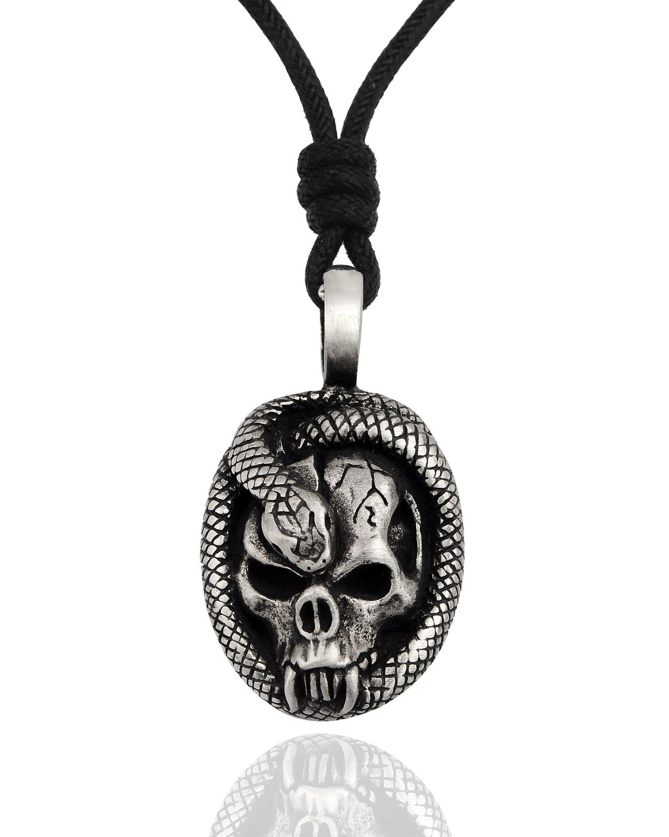 Skull & Snake Silver Pewter Gold Brass Charm Necklace Pendant Jewelry