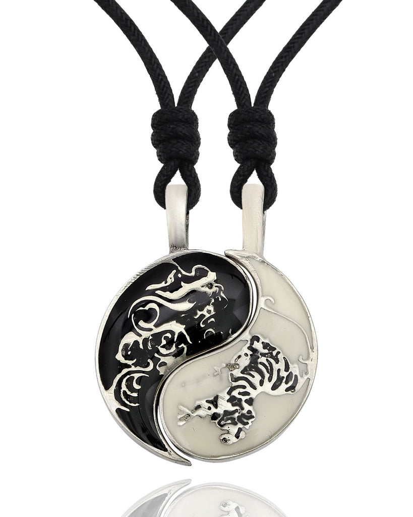 Dragon Tiger Yin Yang Best Friend Handmade Pewter Brass Necklace Pendant Jewelry