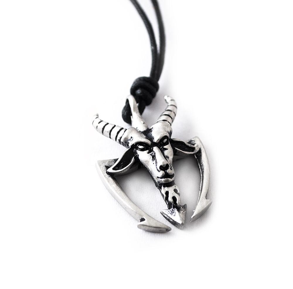 Goat Head Pentagram Star Silver Pewter Charm Necklace Pendant Jewelry