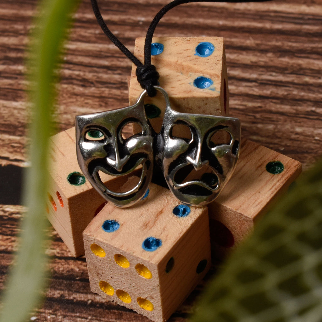 Drama Theater Masks Silver Pewter Gold Brass Necklace Pendant Jewelry