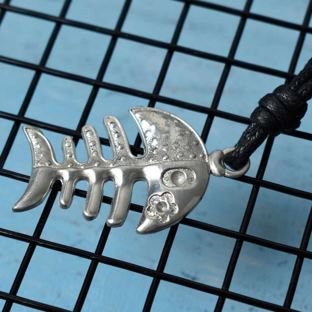Flower Fish Skeleton Silver Pewter Charm Necklace Pendant Jewelry