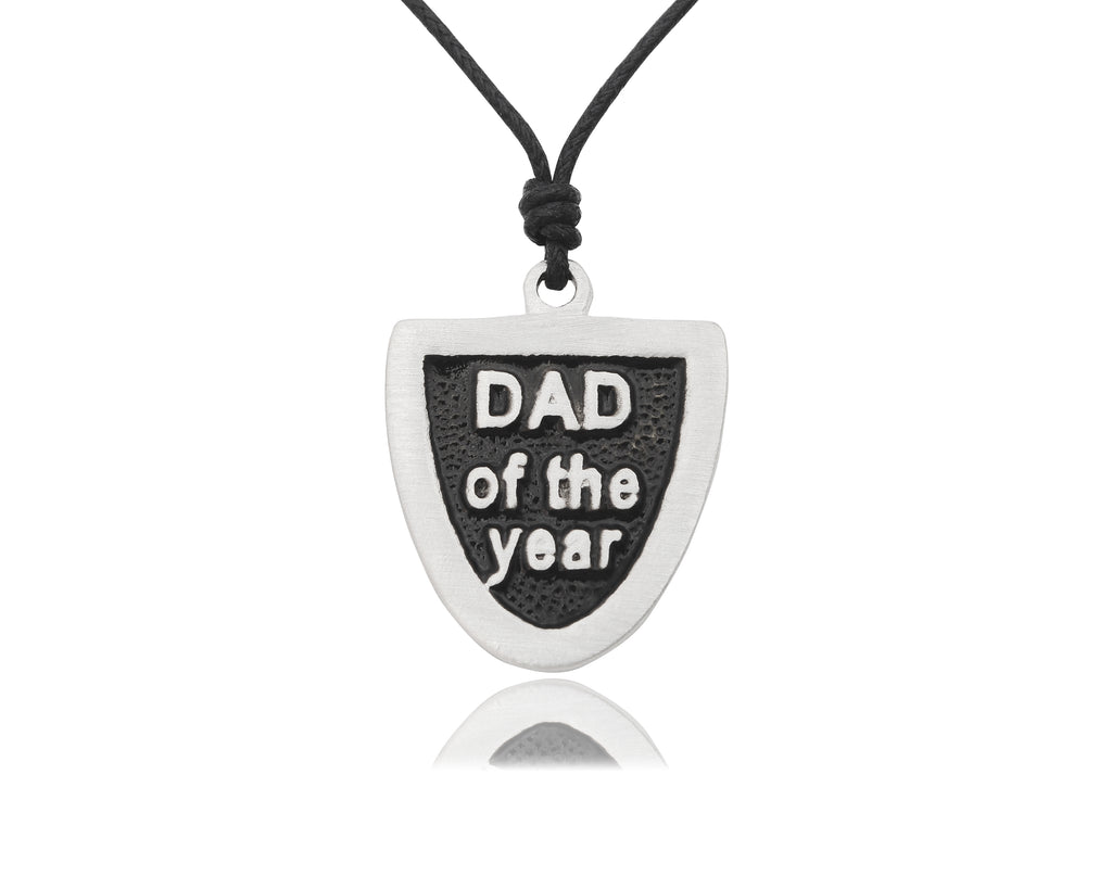 Dad of the Year Fathers Day Silver Pewter Charm Necklace Pendant Jewelry