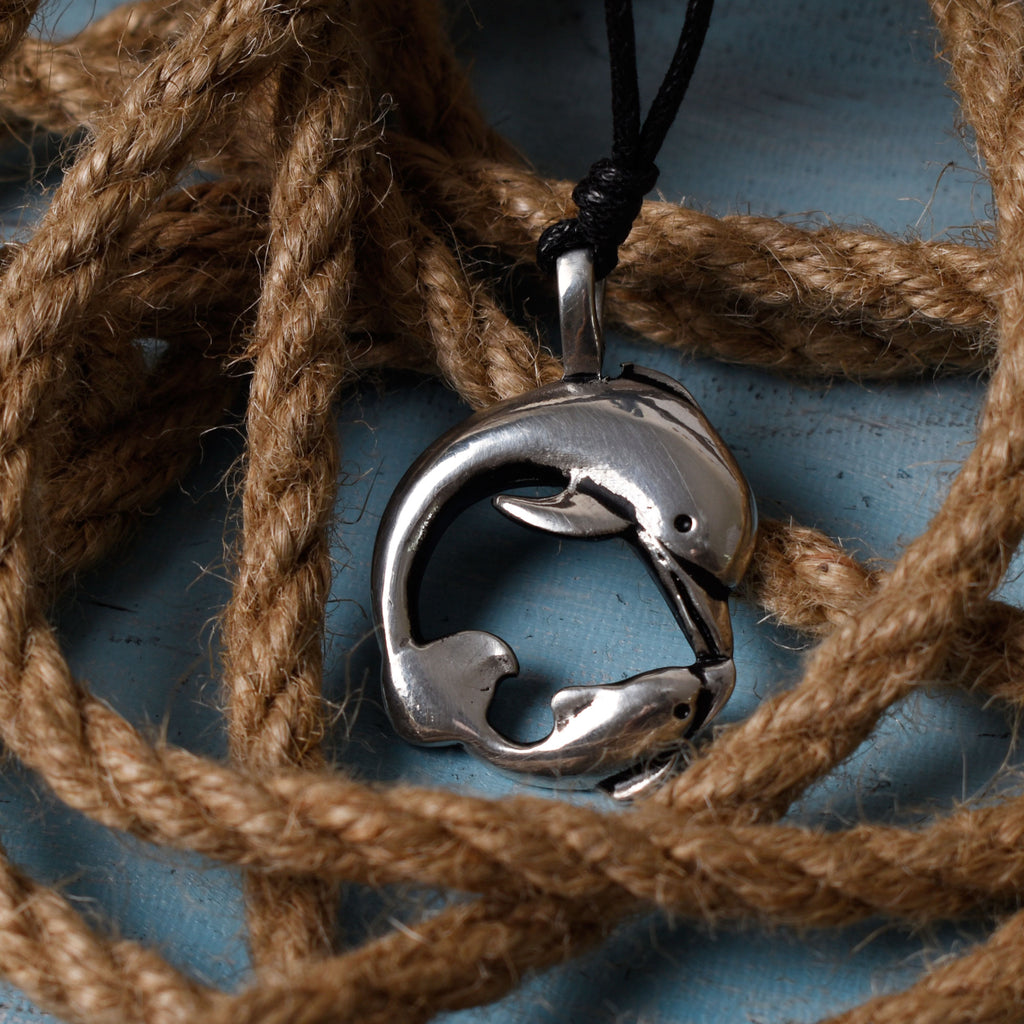 New Love Dolphin Yin Yang Gold Brass Pewter Charm Necklace Pendant Jewelry