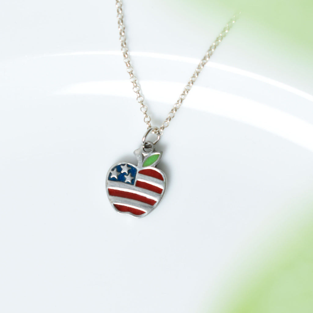 Apple Silver Pewter Charm Necklace Pendant Jewelry