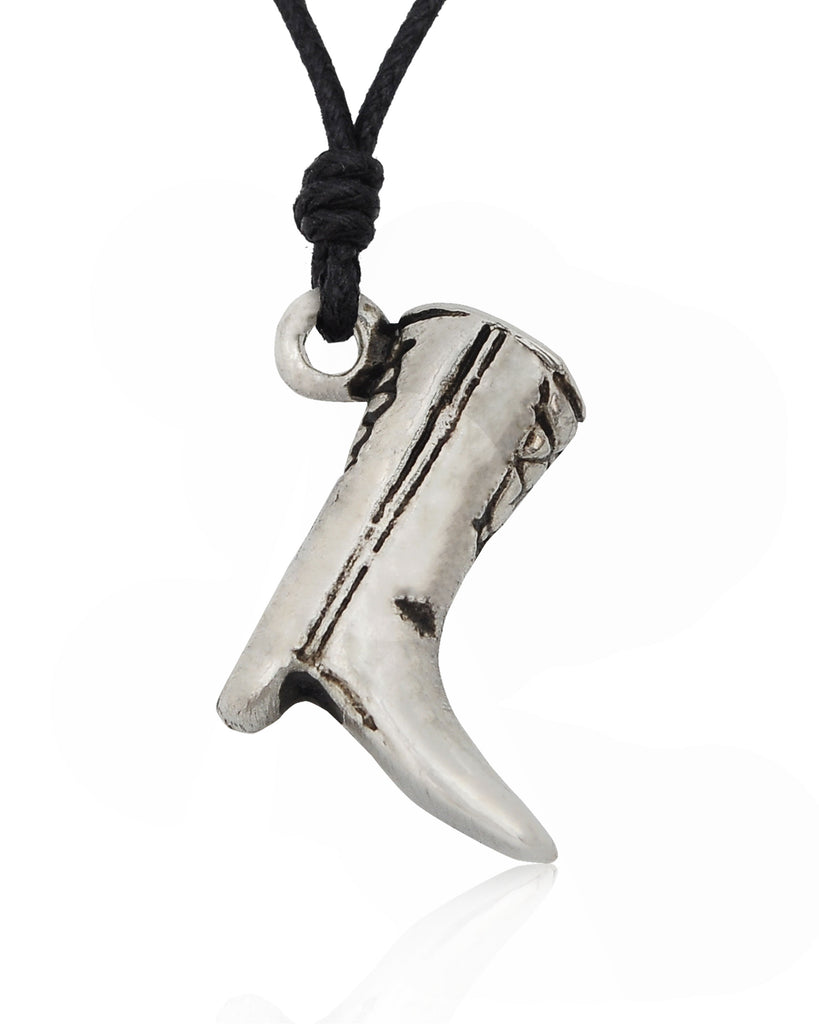 Cowboy Boot Shoe Charm Silver Pewter Charm Necklace Pendant Jewelry With Cotton Cord