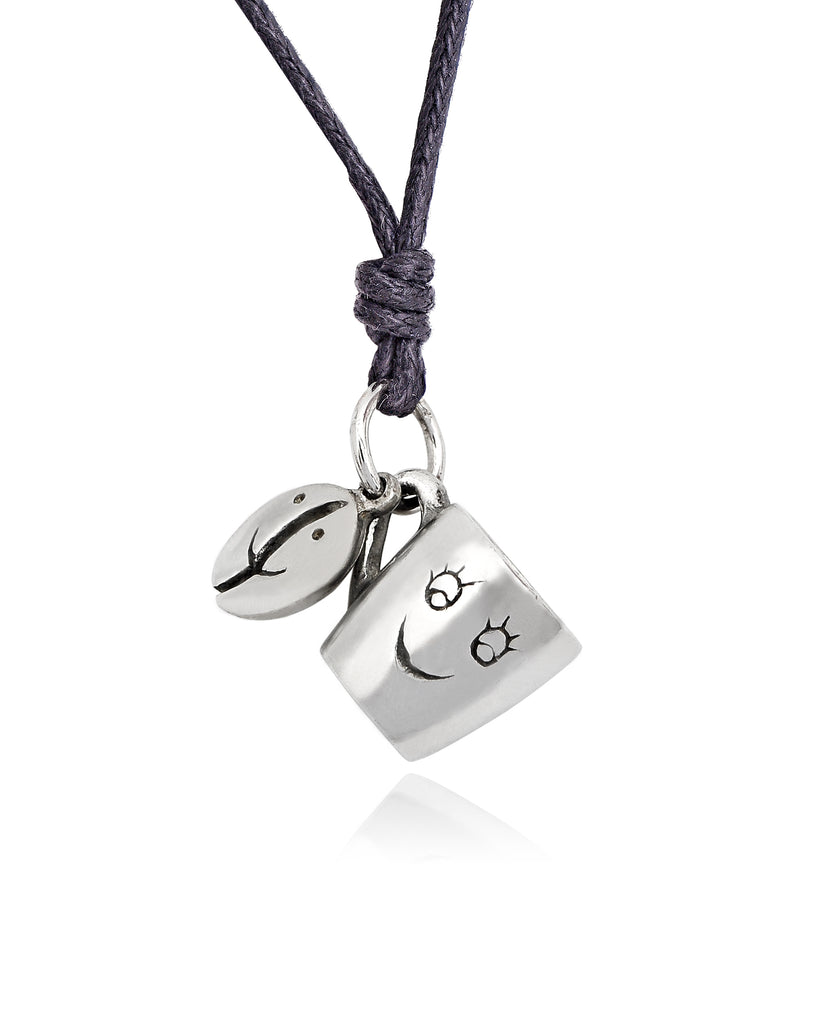 Coffee Bean Cup Mug Sterling Silver Pewter Gold Brass Necklace Pendant Jewelry