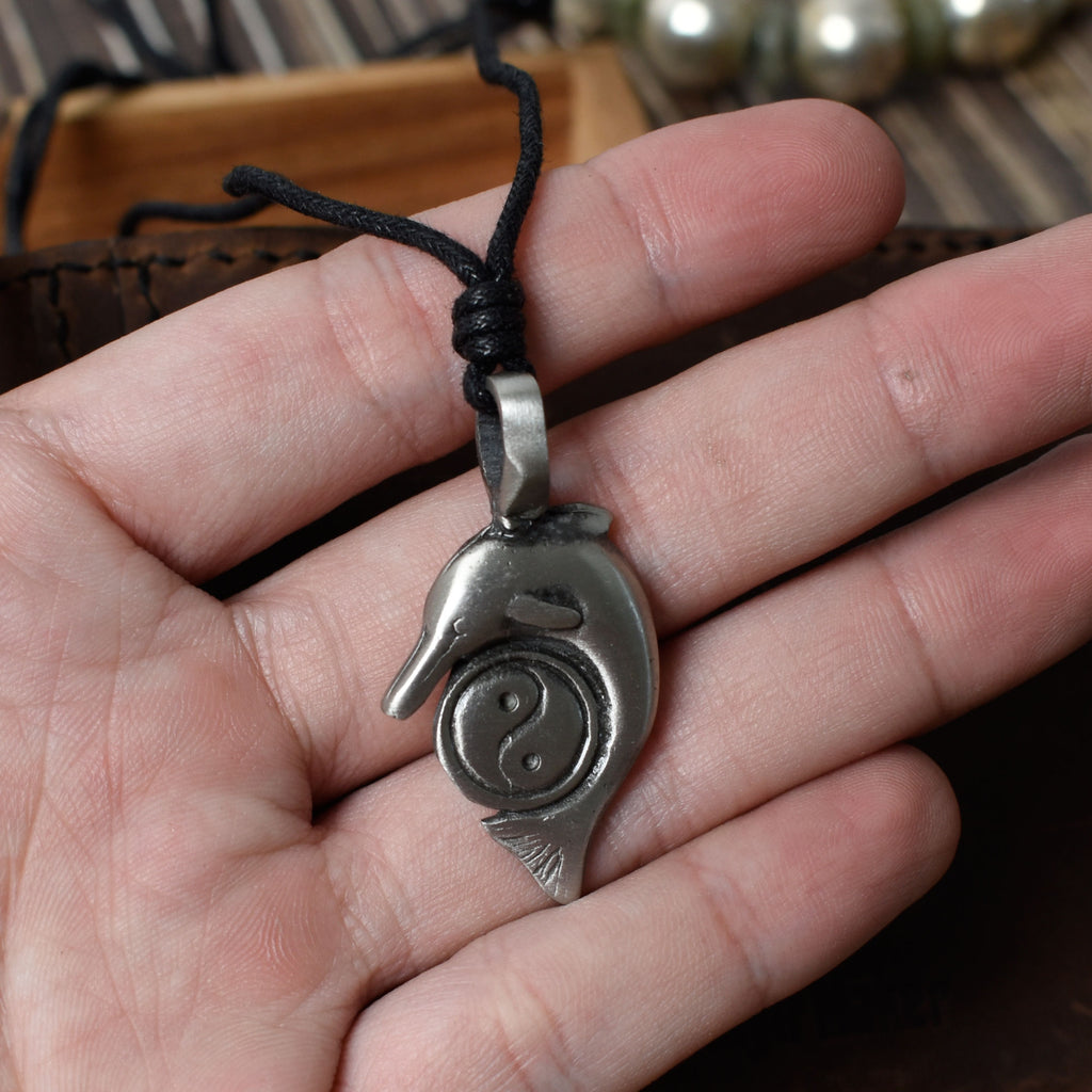 Yin Yang Dolphin Silver Pewter Charm Necklace Pendant Jewelry