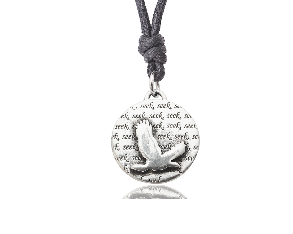 Seek Adventure Eagle Hawk Bird Silver Pewter Charm Necklace Pendant Jewelry