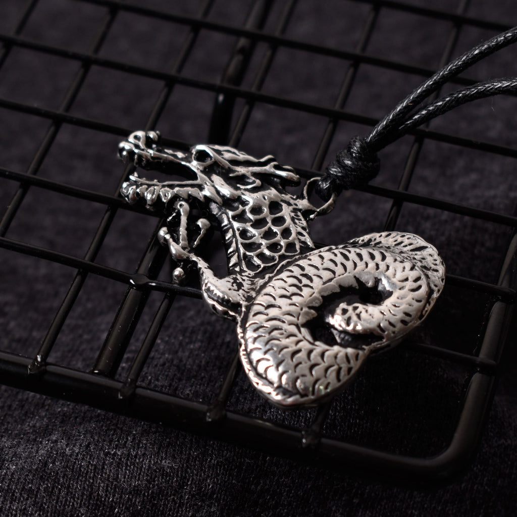 Spiral Tail Dragon Silver Pewter Gold Brass Charm Necklace Pendant Jewelry