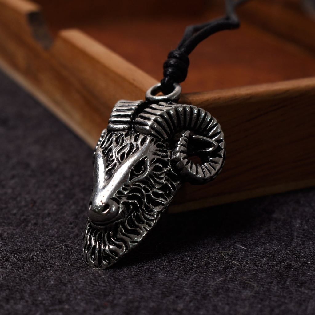 Ram Head Goat Baphomet Pagan God 92.5 Sterling Silver Necklace Pendant Jewelry