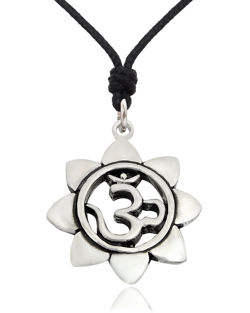 Sunflower Hindu Ohm 92.5 Sterling Silver Pewter Gold Brass Necklace Pendant Jewelry