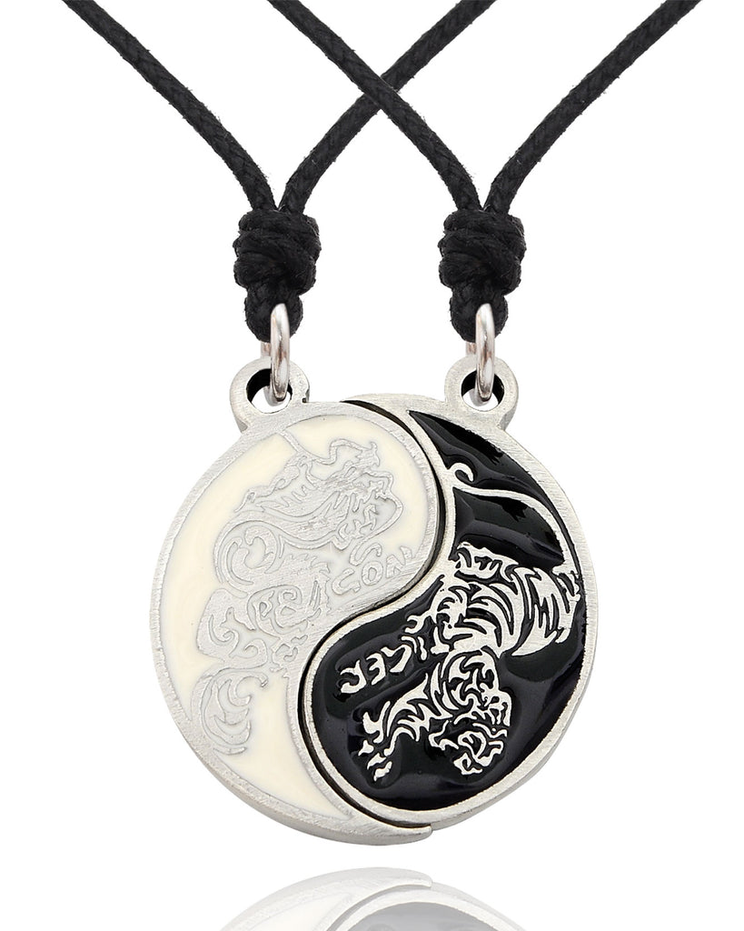 Dragon Tiger Yin Yang Best Friend Handmade Pewter Brass Necklace Pendant Jewelry