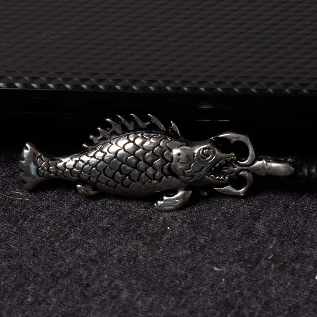 Fish Swallowing Sword Silver Pewter Gold Brass Charm Necklace Pendant Jewelry