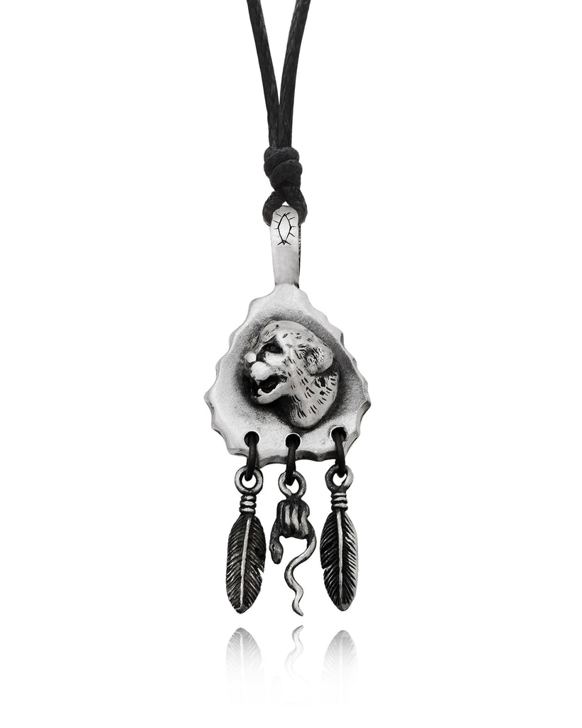 Native American Carved Stone Animal Silver Pewter Necklace Pendant Jewelry