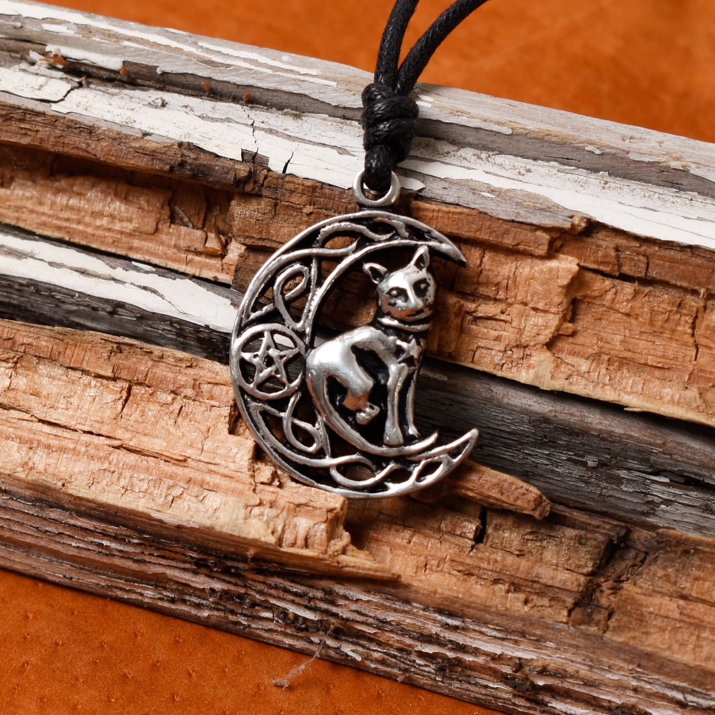 Celtic Moon and Cat Silver Pewter Gold Brass Charm Necklace Pendant Jewelry