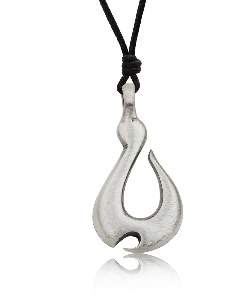 Maori Fishing Hook Silver Pewter Charm Necklace Pendant Jewelry