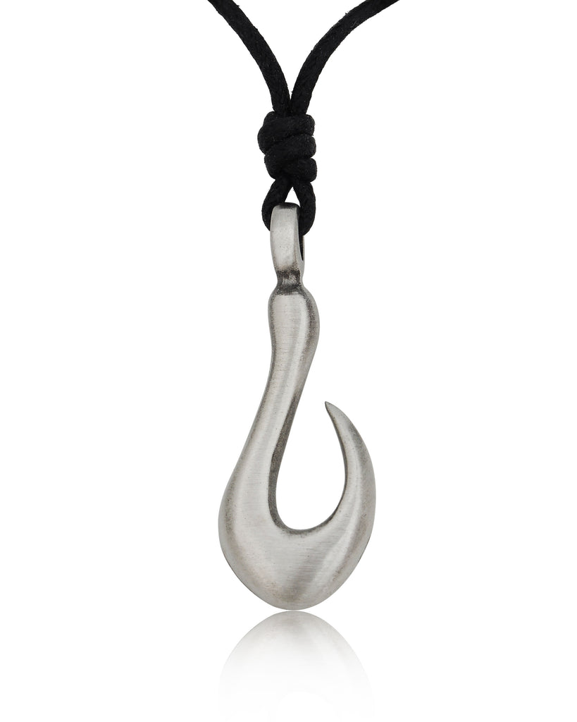 Maori Fishing Hook Silver Pewter Charm Necklace Pendant Jewelry