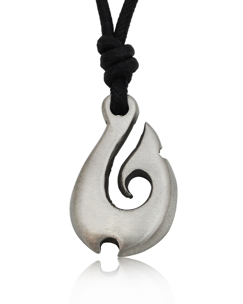 Maori Fishing Hook Silver Pewter Charm Necklace Pendant Jewelry