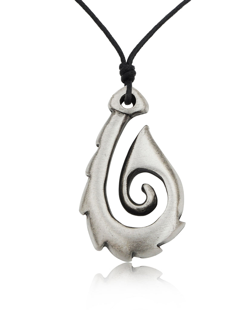 Maori Fishing Hook Silver Pewter Charm Necklace Pendant Jewelry