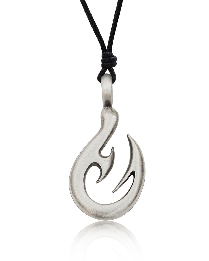 Maori Fishing Hook Silver Pewter Charm Necklace Pendant Jewelry