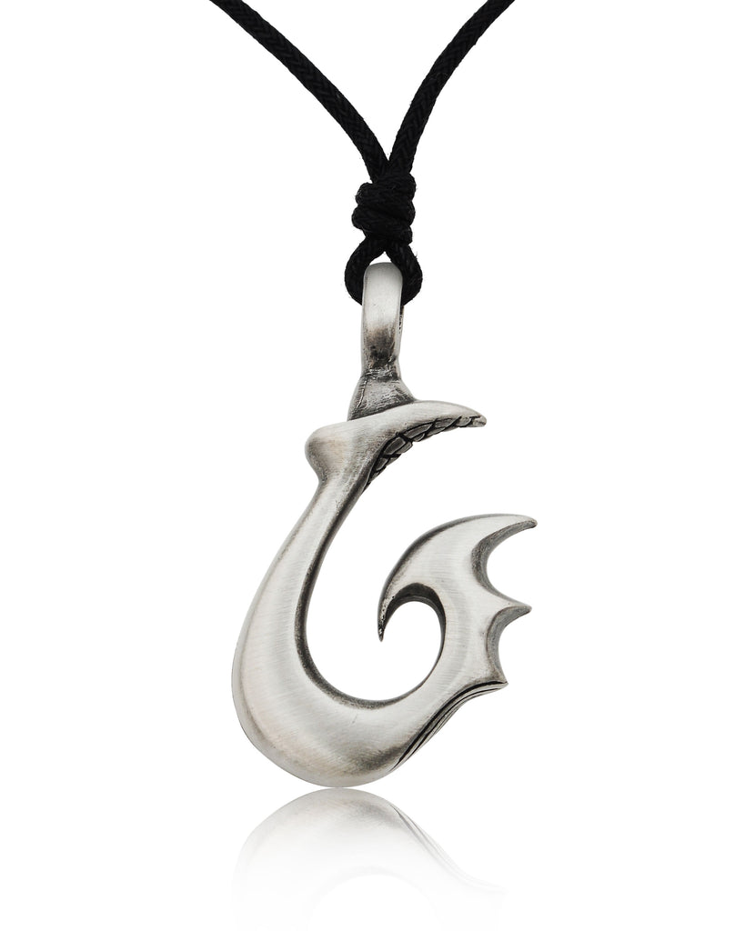 Maori Fishing Hook Silver Pewter Charm Necklace Pendant Jewelry