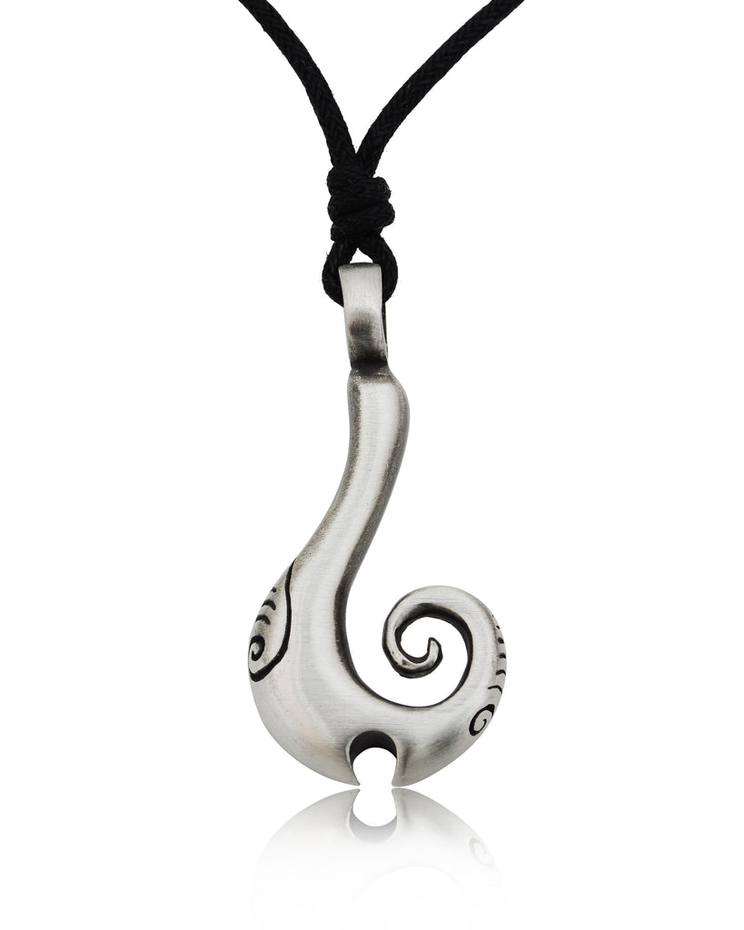 New Tribal Maori Fishing Hook Silver Pewter Charm Necklace Pendant Jewelry