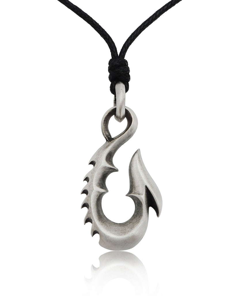 Maori Fishing Hook Silver Pewter Charm Necklace Pendant Jewelry