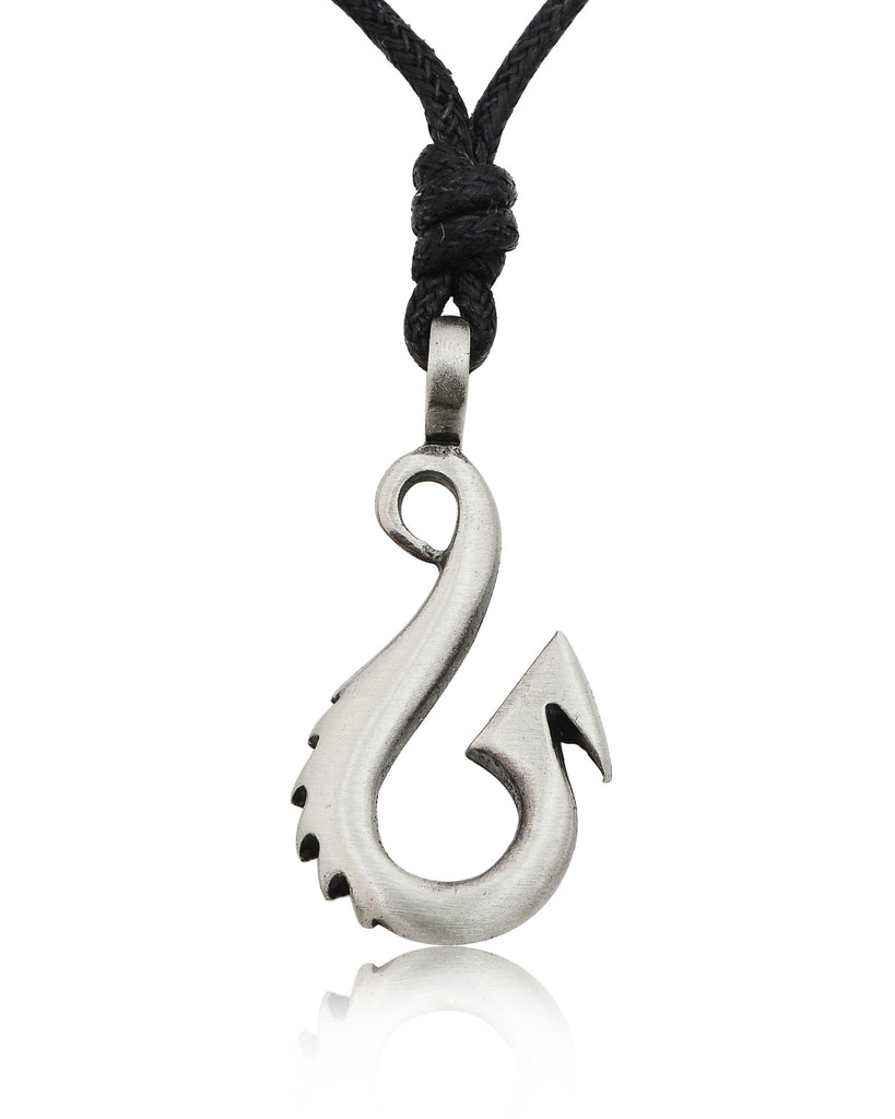 Maori Fishing Hook Silver Pewter Charm Necklace Pendant Jewelry