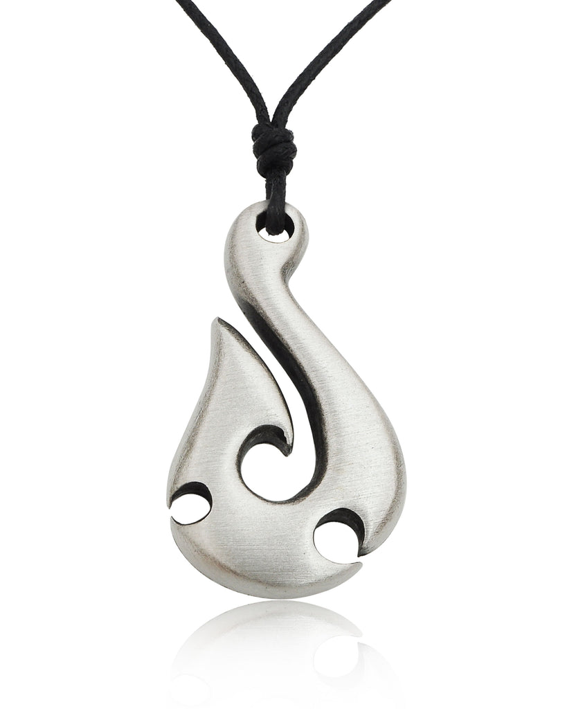 Maori Fishing Hook Silver Pewter Charm Necklace Pendant Jewelry