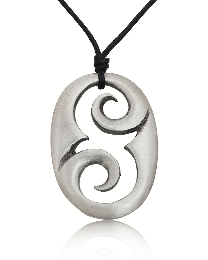 Tribal Maori Oval Abstract Silver Pewter Gold Brass Necklace Pendant Jewelry