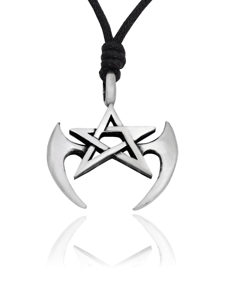 Winged Pentagram Silver Pewter Charm Necklace Pendant Jewelry