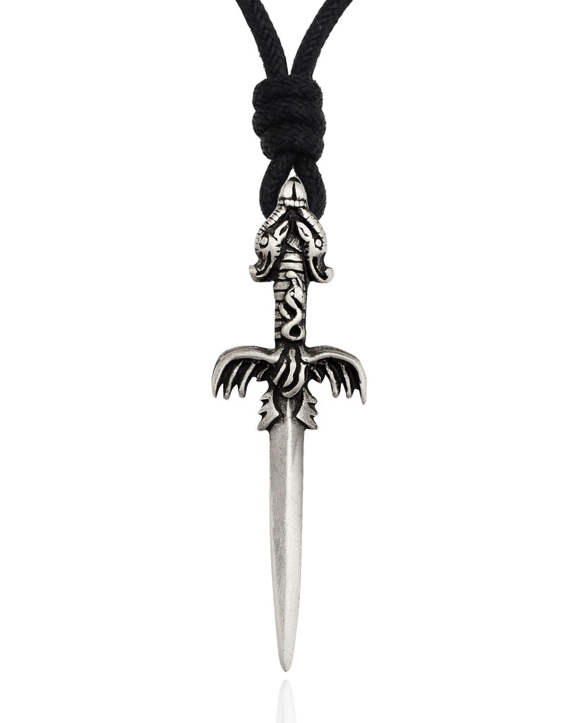 Dragon Sword Silver Pewter Charm Necklace Pendant Jewelry
