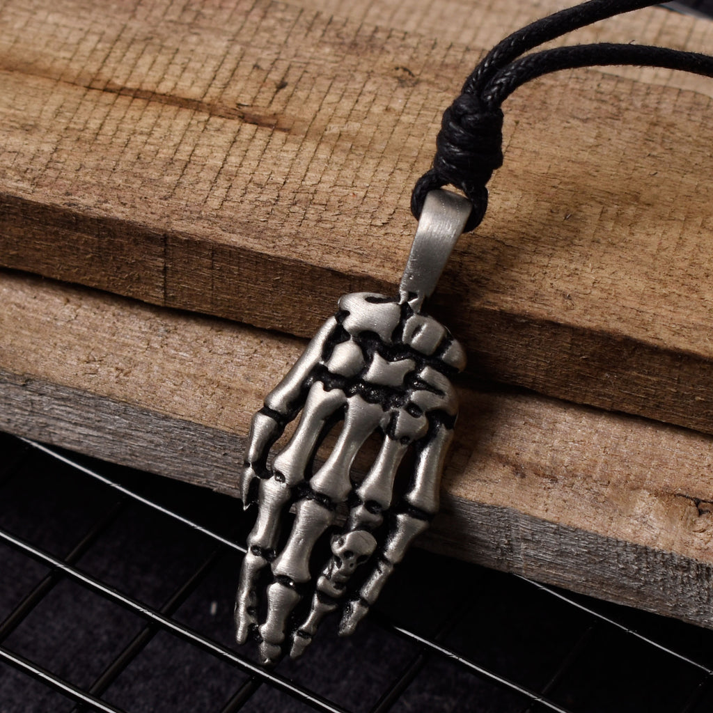 Gothic Skeleton Hand Silver Pewter Gold Brass Charm Necklace Pendant Jewelry