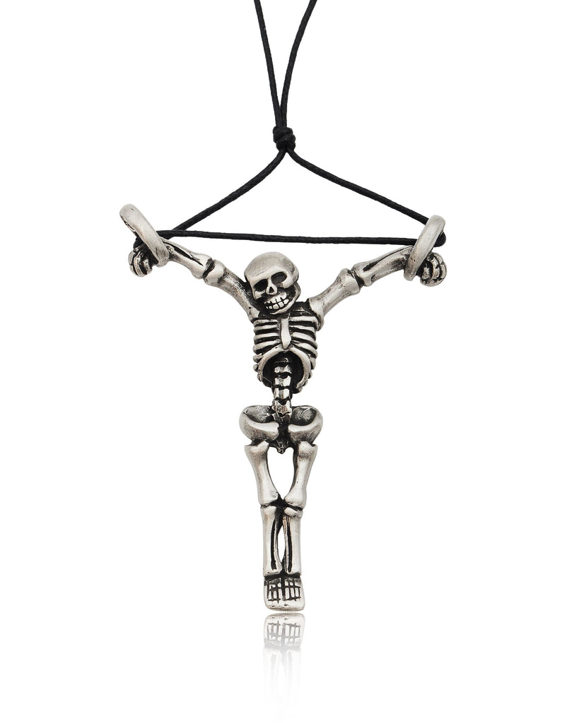 Gothic Skeleton and Serpent Silver Pewter Charm Necklace Pendant Jewelry