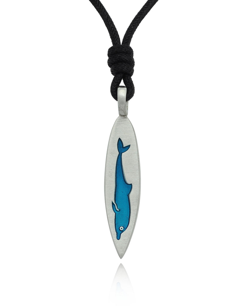 Dolphin Surfboard Silver Pewter Charm Necklace Pendant Jewelry