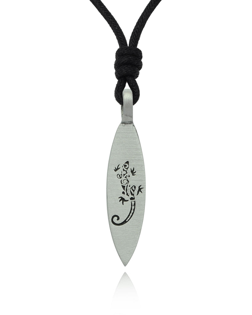 Lizard Surfboard Silver Pewter Charm Necklace Pendant Jewelry