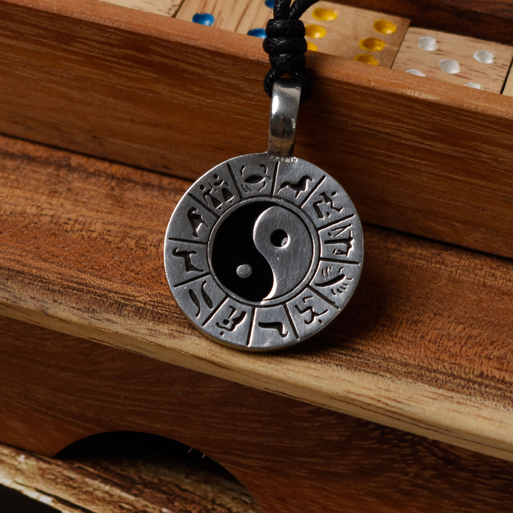 Yin Yang Astrology Horoscope Silver Pewter Charm Necklace Pendant Jewelry