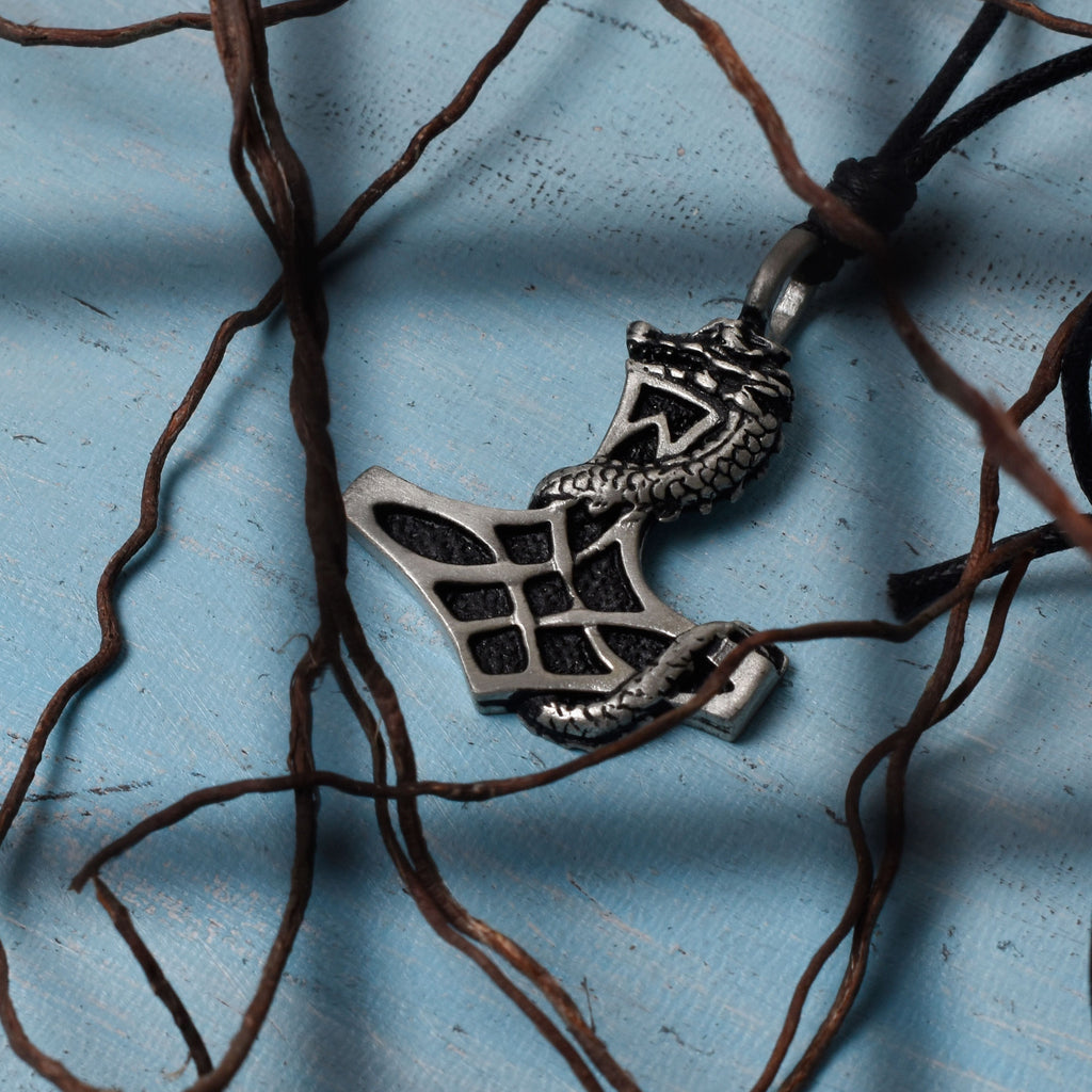 Dragon Hammer Silver Pewter Charm Necklace Pendant Jewelry