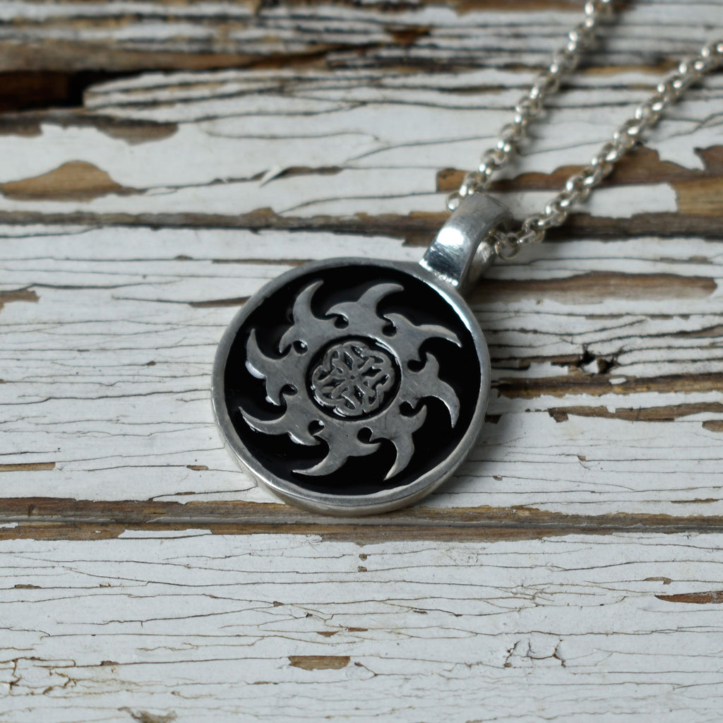 Black Celtic Sun Trilogy Silver Pewter Charm Necklace Pendant Jewelry